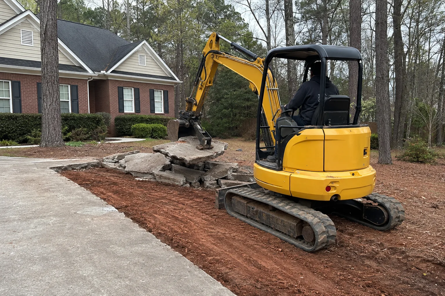 Residential concrete driveway removal and site preparation