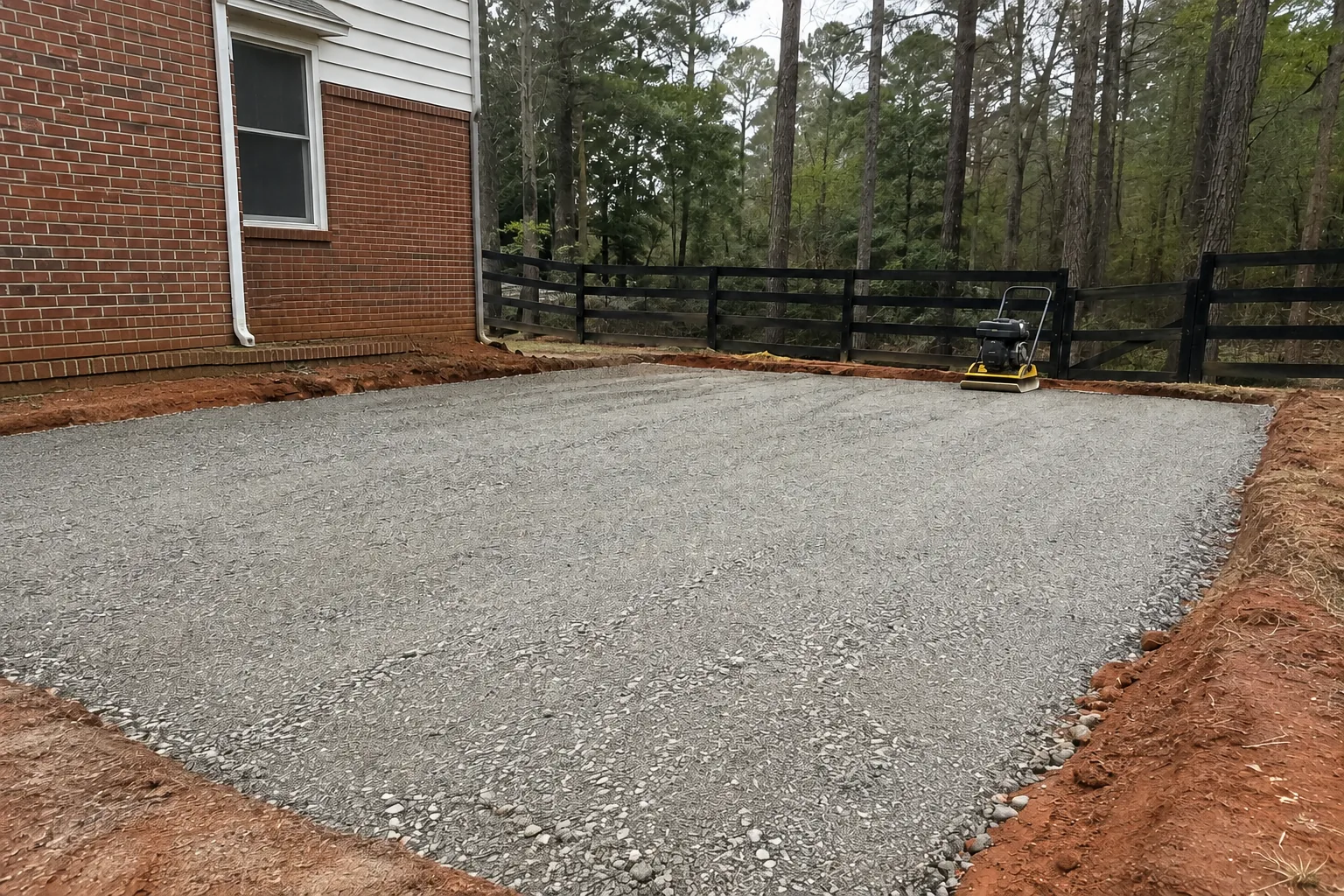 Dense-graded compacted aggregate base prepared for interlocking pavers