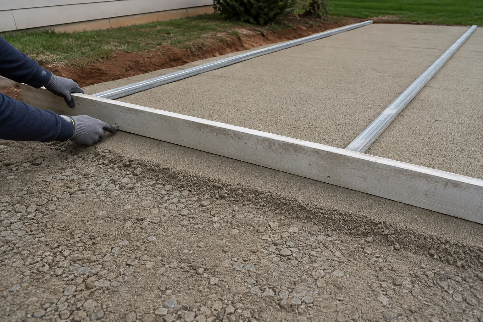 Thin paver bedding layer being screeded over a dense-graded compacted base