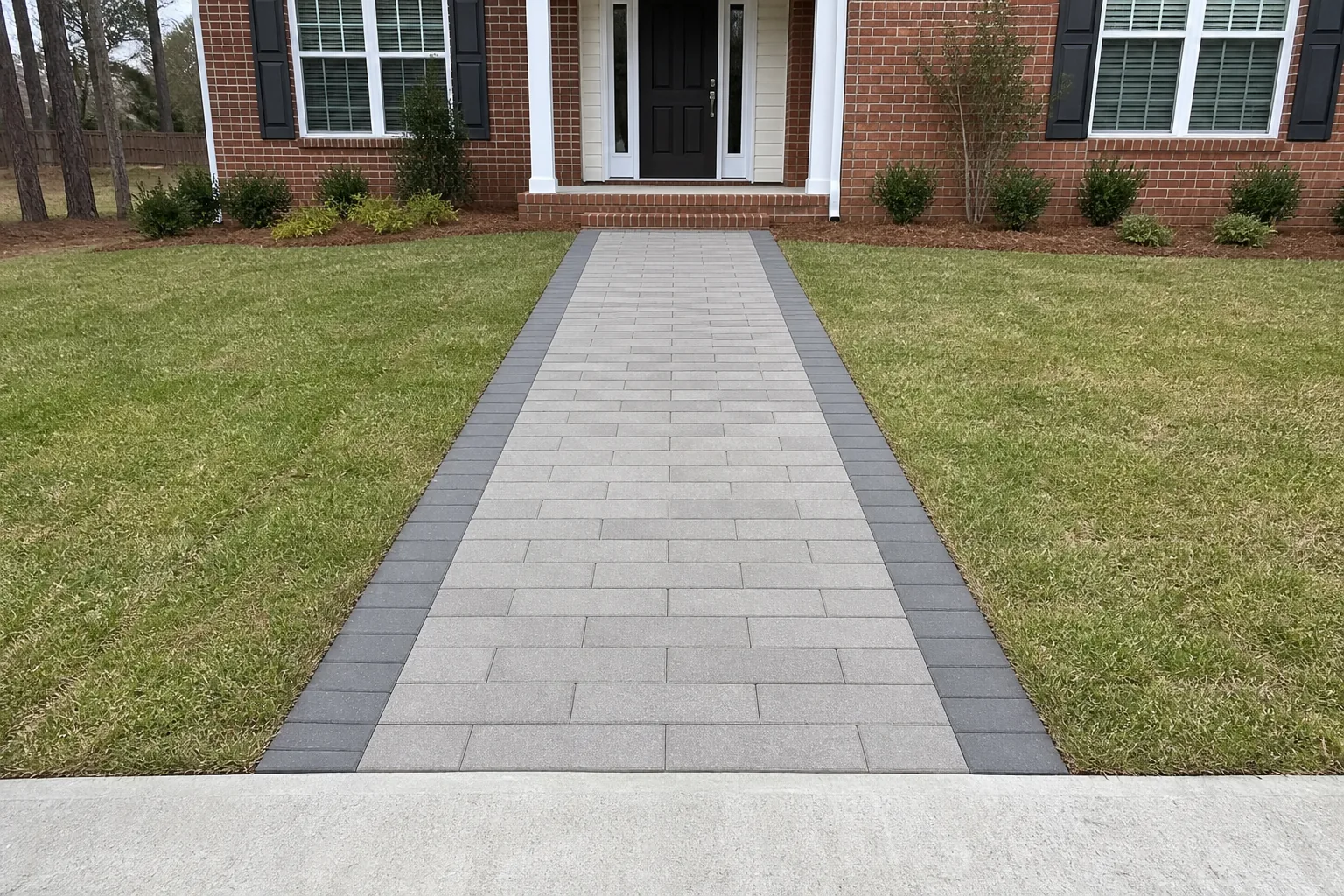 Straight finished running-bond paver walkway with clean tight joints